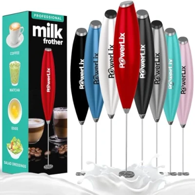 Immagine di PowerLix Frullino Montalatte Elettrico per Cappuccino Schiumatore Latte con Supporto in Acciaio Inossidabile, 15 20s, Potente 19000 giri/min, Manuale Latte, Cappuccino, Caffè