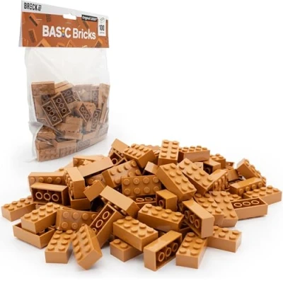 Immagine di LEGO 2x4 Mattoncini Classic, Medium Nougat, 100 pezzi Parti singoli nella confezione grande, mattoni basici Basic Bricks (3001)
