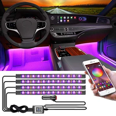 Immagine di YiLaie luci interne a LED per auto, sincronizzazione Bluetooth con app musicale, colori RGB, auto accendisigari, ambientali multicolore, cruscotto