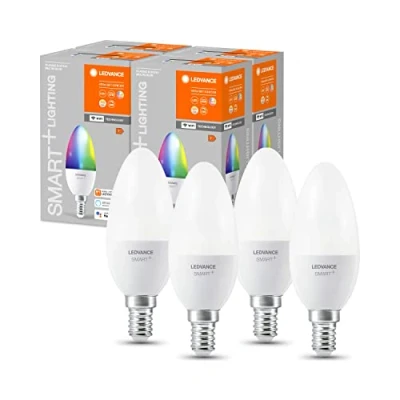 Immagine di LEDVANCE Lampada LED intelligente con tecnologia WiFi, attacco E14, dimmerabile, colore della luce modificabile (2700 6500K), colori RGB modificabili, sostituzione per 40W, SMART+ RGB, confezione da 4