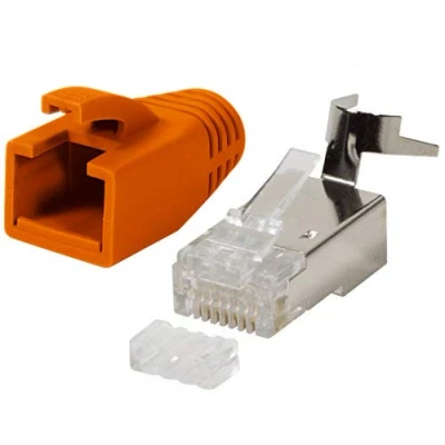 Immagine di odedo confezione da 10 connettori Crimp di colore arancione, Cat. 7, 7A, 6A per posa cavo rete Ethernet fino a 8 mm, Gigabit, con anima rigida o flessibile, RJ45