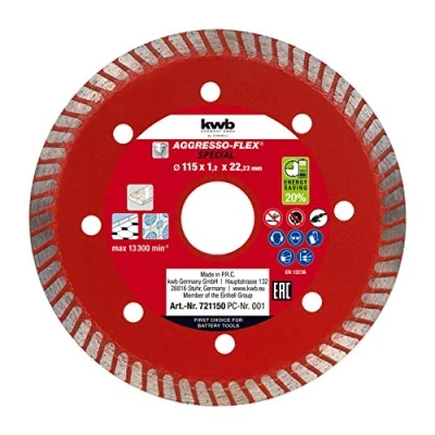 Immagine di kwb by Einhell Disco da taglio diamantato sottile per smerigliatrice angolare (Ø 115 x 1,2 22,33 mm, Aggresso Flex special, max. 13300 min 1, extra ridurre la perdita di materiale)