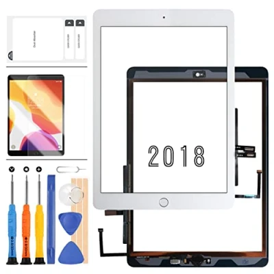 Immagine di Digitizer per iPad 9.7 &quot;2018/iPad 6 6th Gen A1893 A1954 Touch Screen Parti di Ricambio, (No LCD) Sensore Pannello Vetro con Protezione Schermo +Strumenti Riparazione (Bianco Pulsante)