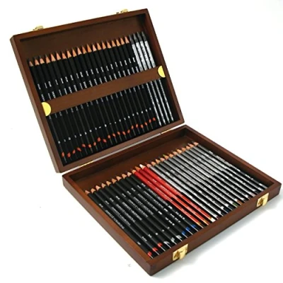 Immagine di Derwent Sketching Collection, Set di 48 Matite per Disegnare e Scrivere, Ideali Schizzi, Astuccio in Legno Incluso, Qualità Professionale