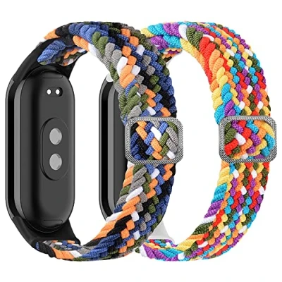 Immagine di KROREN Cinturino Compatibile per Xiaomi Mi Band 8, 2 Pezzi Nylon di Ricambio Bracciale 8 (Cowboy/Multicolore)