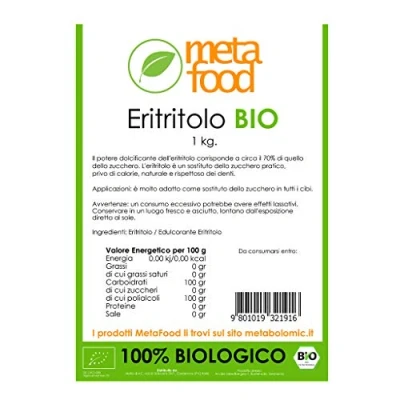 Immagine di Eritritolo 100% BIOLOGICO confezione da 1 KG, dolcificante naturale zero calorie, sostituto dello zucchero, indice glicemico basso