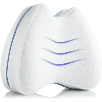 Immagine di cuscino per gambe e ginocchia ortopedico I dormire sul fianco senza fastidi ergonomico di memory foam viscoelastica Copertura traspirante, lavabile 23.5x9.5 cm