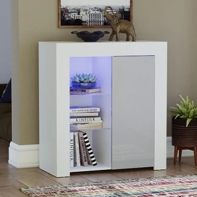 Immagine di Vida Designs Azura Credenza Moderna a 1 Anta LED, Colore Bianco e Grigio, Luci RGB (Opzioni di Luce Stroboscopica), Regular, Legno, H 83 x L 75 P 35 cm Circa