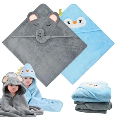Immagine di 2 pezzi 80 * 80cm accappatoio neonato 0 3 mesi，accappatoio 6 12 mesi，asciugamani neonato，asciugamano bagnetto,regalo maschio,accappatoio bambino