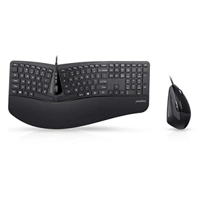 Immagine di Perixx Periduo 505, Set Tastiera ergonomica con Mouse Verticale, 3D Design Tasti divisi e Rotella di Scorrimento inclinazione, poggiapolso Regolabile Profilo ribassato, US Inglese Layout