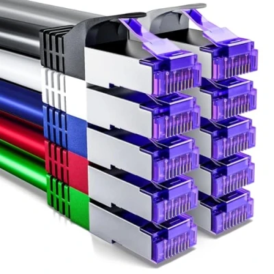 Immagine di deleyCON 10x 2m CAT7 Cavo di Rete 10 Gigabit Patch RJ45 Ethernet (Rame, Schermatura SFTP PiMF) LAN DSL Interruttore Modem Router Pannello CAT6 CAT5 Colorato
