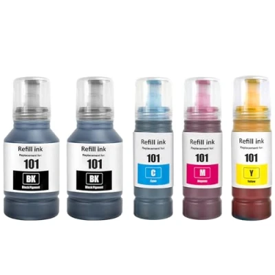 Immagine di SHUOLEI 101 Inchiostro Compatibile con Epson Flaconi di Multipack per EcoTank C13T03V14A C13T03V24A C13T03V34A L4150 L4160 L6160 L6170 L6190(2 Pack,2Pigmento Nero/Ciano/Magenta/Giallo)