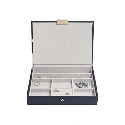 Immagine di Stackers Pebble Navy Portagioie classico con coperchio, misura media