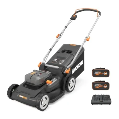 Immagine di WORX Nitro WG745E, tosaerba senza fili, 40 V, 4 Ah, superficie massima di 500 m², diametro 41 cm, 50 l, taglio fino ai bordi, 6 altezze taglio, fornito con 2 batterie e caricabatterie