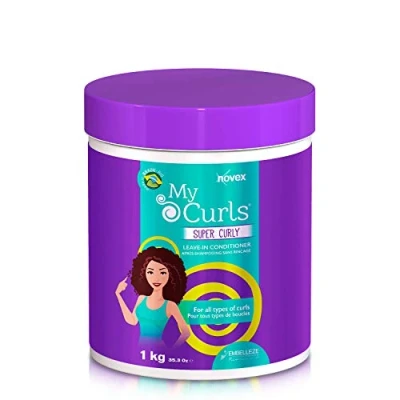 Immagine di Novex My Curls Super Curly Leave In Conditioner Balsamo per Capelli Ricci Con Mirtillo Rosso e 7 Oli Naturali, Oliva, Argan, Ojon, Monoi, Cocco, Shea Moringa Flacone 1 kg