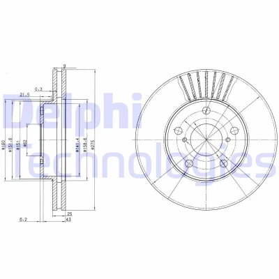 Immagine di DELPHI BG3856 Disco freno 275 25 5 ventilato Oleato non trattato senza cuscinetto ruota, anello sensore ABS TOYOTA: RAV4 II SUV