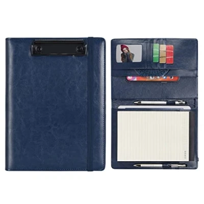 Immagine di Wonderpool A5 Appunti in PU pelle Partfolio Notepad Porta moduli Intervista Planner Meeting Scrittura Padfolio File documenti per ufficio Viaggi Scuola Hotel Ospedale (A5,Blu)