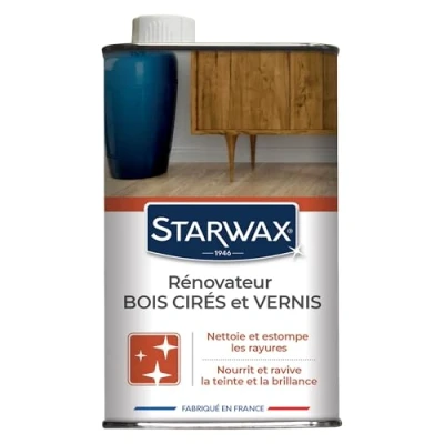 Immagine di STARWAX Rinnovatore in legno cerato e vernice per mobili interni Pulisce, svanisce graffi macchie Ridona lucentezza &amp; Eclat Nutre ravviva la tonalità originale Made France 500 ml