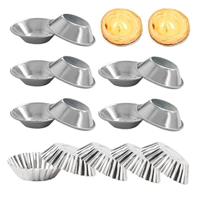Immagine di PFLYPF 15 stampi per torta di uova in alluminio, mini teglie riutilizzabili, da forno antiaderenti preparare muffin e cupcake (argento)