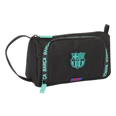 Immagine di F.C. Barcellona 3a attrezzatura astuccio con tasca pieghevole piena, per bambini, ideale bambini in età scolastica, versatile, qualità e resistenza, 20 x 8,5 11 cm, colore nero, Nero