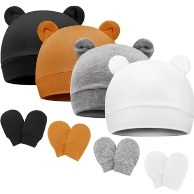 Immagine di DRESHOW Neonato Bambino Berretto e Guanti per Accessori Set Cappellino Ragazzi Ragazze Cotone 0 6 Mesi