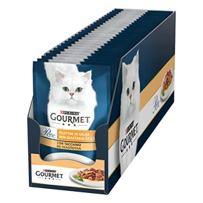 Immagine di Purina Gourmet Perle Filettini in Salsa Cibo Umido per Gatti con Tacchino, 26 Buste da 85g