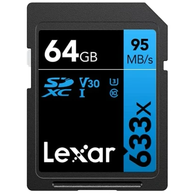 Immagine di Lexar Professional 633x Scheda SD 64 GB, di Memoria SDXC UHS I, U3, V30, Class 10, Fino a 95 MB/s Lettura, per DSLR Fascia Media, Videocamera HD, Fotocamere 3D (LSD64GCB1EU633)
