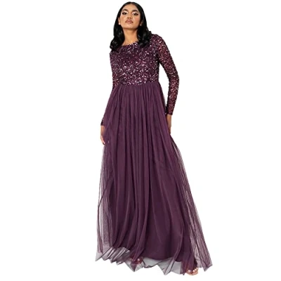 Immagine di Maya Deluxe Abito Lungo a Maniche Lunghe da Donna Vestito per Damigella d’Onore, Bacca, 50
