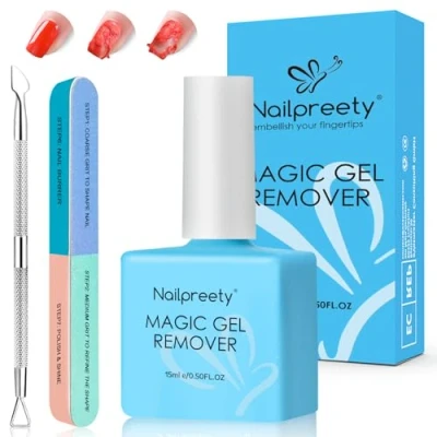 Immagine di Remover Solvente per Smalto Semipermanente 15ml,Remover Semipermanente,con Lime Unghie e Raschietti Smalto,Non fa Male alle