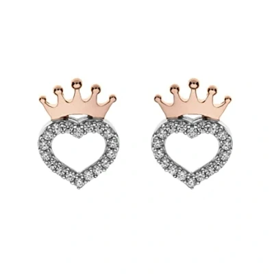 Immagine di Orecchini Disney Principessa in Argento per Bambine, Corona oro rosa, Impreziositi da Zirconia