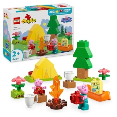Immagine di LEGO DUPLO Peppa Pig Gita in Campeggio con Papà Giochi Didattici Montessori per Bambine e Bambini da 2 Anni Tenda, Canoa, Falò Personaggi Motricità Fine Abbinamento dei Colori 10452