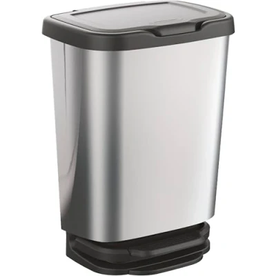 Immagine di M Home PLS8160 91 Pattumiera a Pedale con Coperchio, in plastica, 33,2 x 25,2 45,8 cm/20 l, Colore: Argento
