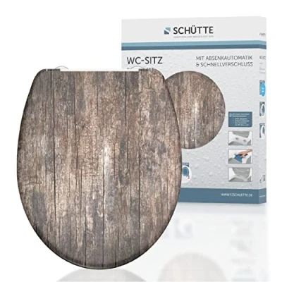 Immagine di Schütte 82368 Sedile WC in Duroplast Old Wood, con abbassamento Automatico e Chiusura Rapida per Una Facile Pulizia, carico Massimo 150 kg, Motivo Effetto Legno