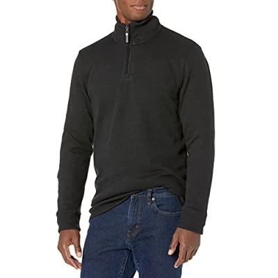 Immagine di Amazon Essentials Maglione a Coste Francesi con Zip Corta Uomo, Nero, XS
