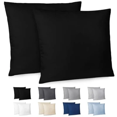 Immagine di Dreamzie Federe Cuscino Letto 65x65cm Set da 2 in Microfibra Spazzolata con Cerniera Certificate Oeko Tex Cuscini Matrimoniale Nero