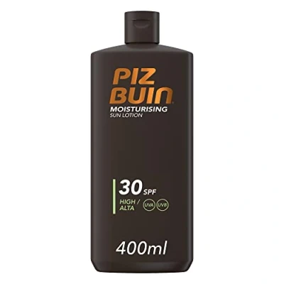 Immagine di PIZ BUIN Moisturising Latte solare SPF 30, Crema 30 idratante, Protezione con filtri UVA/UVB e Glicerina, SPF30 resistente all&#039;acqua al sudore, 400 ml