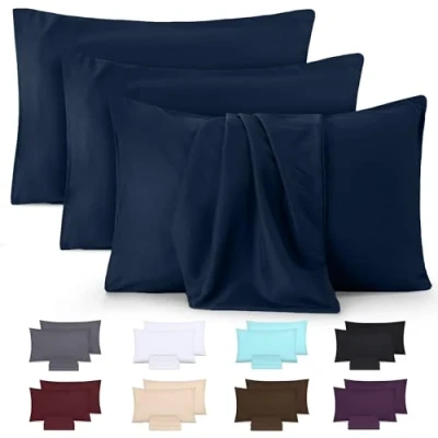 Immagine di Utopia Bedding Federe 4 pack Copricuscino in morbida poliestere microfibra spazzolata con chiusura a busta (Navy, 50 x 75 cm)