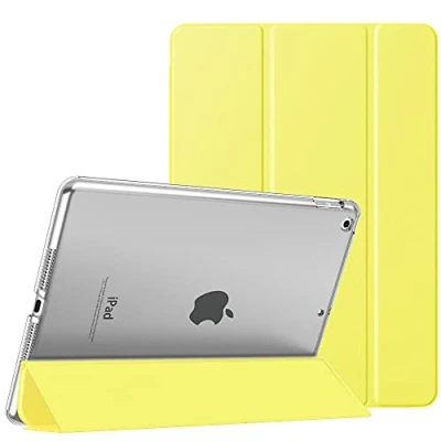 Immagine di MoKo Cover per Nuovo iPad 9a Gen 2021 / 8a 2020 7a 2019, 10.2 Case Ultra Sottile Leggero Custodia in Tri fold Auto Sveglia/Sonno con Retro Semi trasparente Rigido, Giallo Chiaro