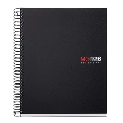 Immagine di Miquelrius Quaderno a Spirale Microperforato, Copertina in Polipropilene Opaco, Formato A5, 148 x 210 mm, 2 Fori, 150 Fogli da 70 g/mq e 6 Strisce di Colore, Quadrettatura 5 Nero