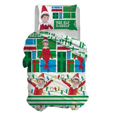 Immagine di The Elf On Shelf Set Copripiumino Singolo in Cotone, Parure Copripiumino, Sacco + Federa, 100% Natale, Prodotto Ufficiale, (Non Contiene Lenzuolo Sotto Con Angoli)