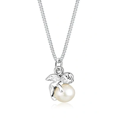 Immagine di Elli Collana con Pendente Motivo Angelo Su Perla D&#039;Acqua Dolce da Donna, in Argento 925, Argento, Misura 45