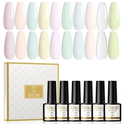 Immagine di ROSALIND Smalti Semipermanenti Per Unghie 10 Colori Smalto Semipermanente Macaron Rosa Blu Verde 8ml UV LED Gel