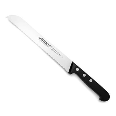 Immagine di Arcos Coltello per Pane Universale Acciaio Inossidabile con Bordo Granton Dimensione 200 mm Maniglia Pom Colore Nero