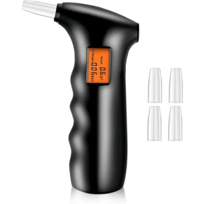Immagine di Vaestarpro Etilometro elettronico e 5 bocchini, display digitale LCD, professionale portatile sensore a semiconduttore Tester di alcool con allarme, personale per uso domestico