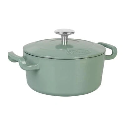 Immagine di Sitram 715404 Casseruola rotonda in ghisa smaltata, diametro 20 cm, 2,5 litri, esterno smaltato verde salvia interno bianco, tutte le fonti di calore, inclusa induzione, ideale per pasti da 2 a 3