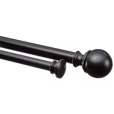 Immagine di Amazon Basics Bastone da tenda doppio 2,54 cm con terminali decorativi rotondi, 183 a 366 cm, Nero