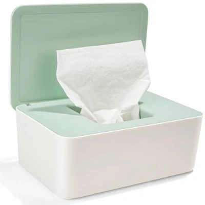 Immagine di Scatola Porta Salviette per Bambini, Umide, Dispenser Neonati, Umide con Coperchio, di Carta Umida Casa e Ufficio, Verde