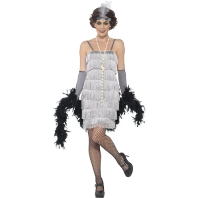Immagine di SMIFFYS Costume Flapper, Argento, Abito corto, fascia per capelli e guanti