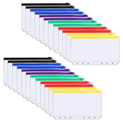 Immagine di 24 Pezzi Borsa per Raccoglitore A6 Cerniera 6 Fori Trasparente Plastica Cartelle Impermeabile a Fogli Mobili Casa Ufficio Forniture Scolastiche