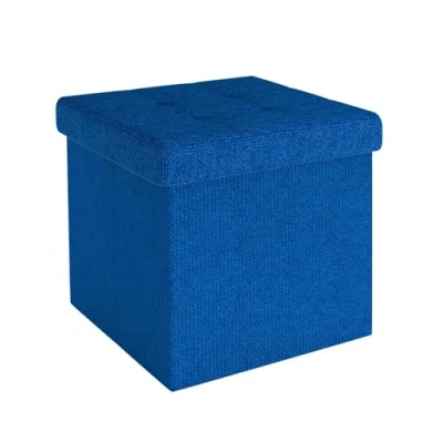Immagine di INTIRILIFE sgabello pieghevole 30x30x30 cm in blu Cubo di seduta con coperchio e vano portaoggetti tessuto incavi poggiapiedi richiudibile cassetto